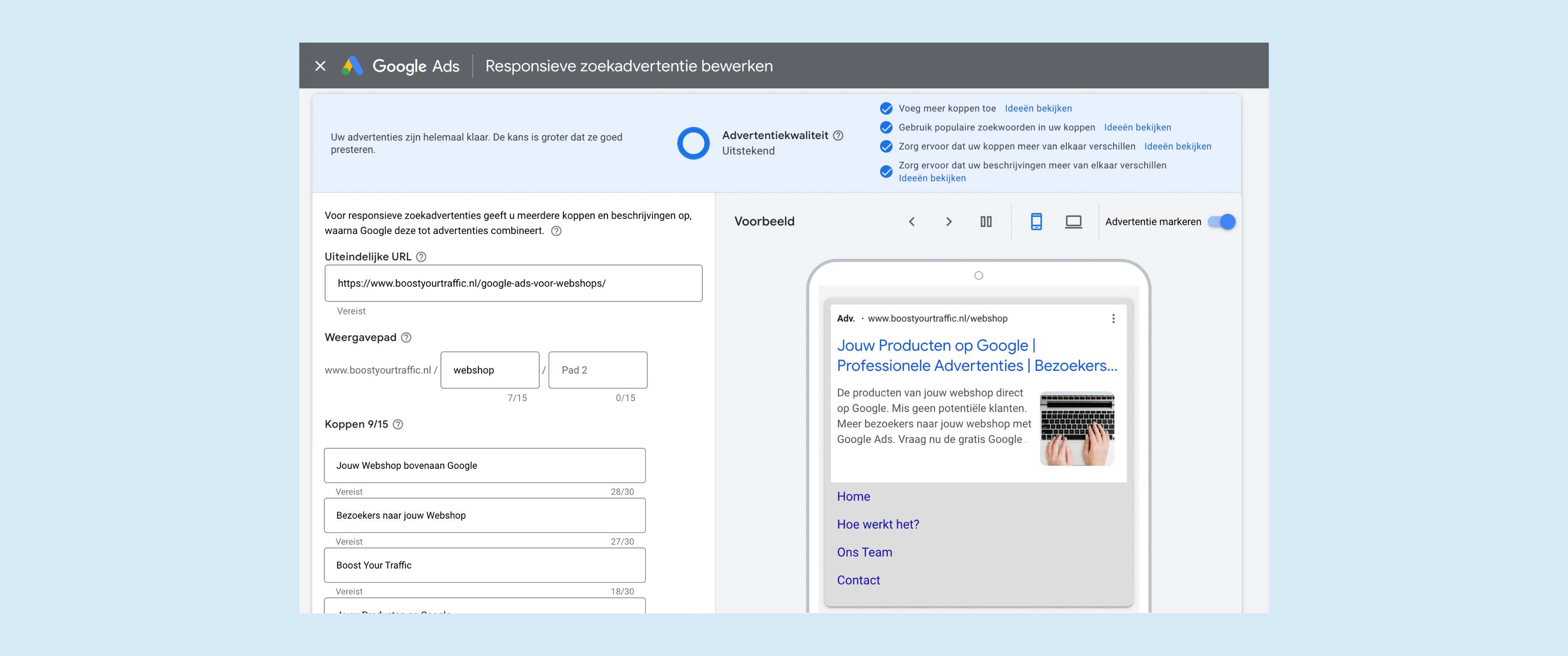 Responsieve tekstadvertentie